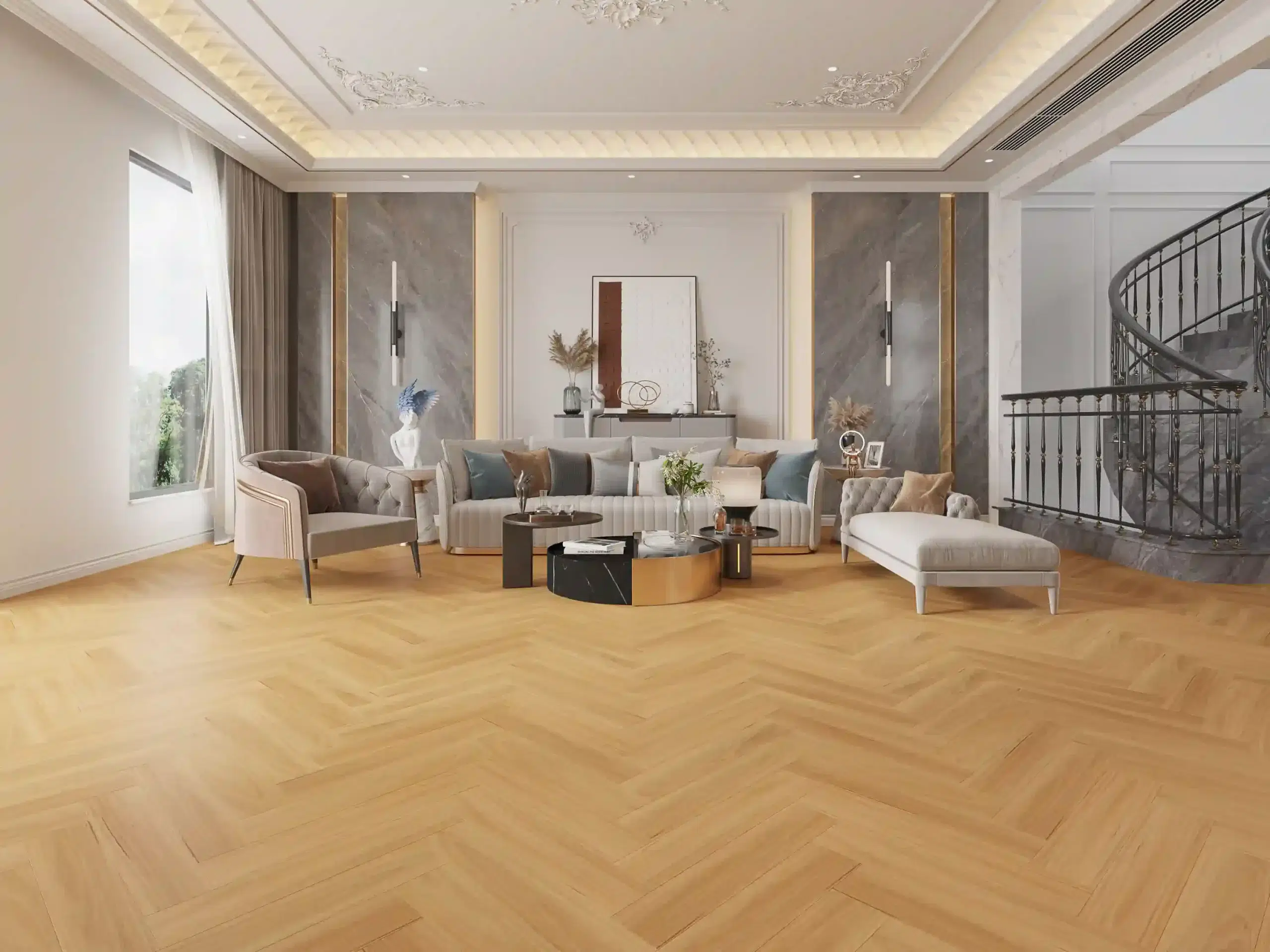 SPC 6.5mm & 9.5mm 18 herringbone nautral blackbutt spc flooring