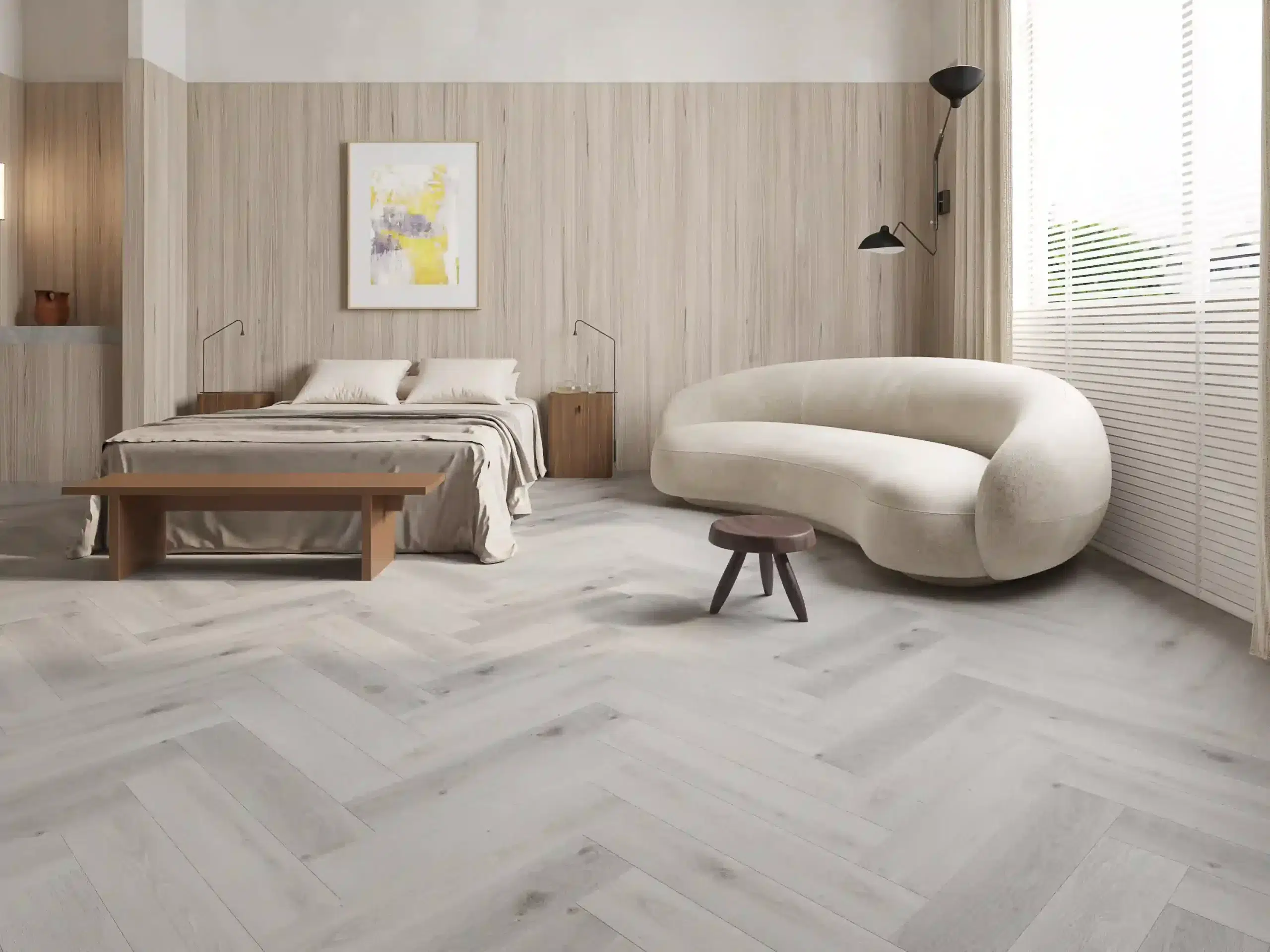 SPC 6.5mm & 9.5mm 16 herringbone flooring - snow grey
