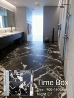 Modern bathroom with marble flooring.