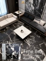 Elegant living room with marble flooring.