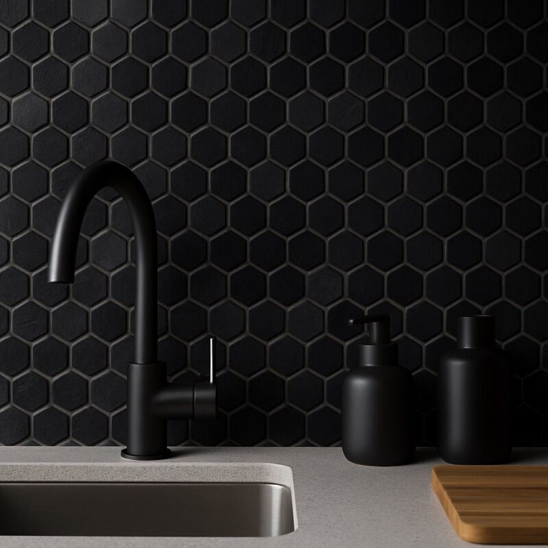 black mosaic tiles