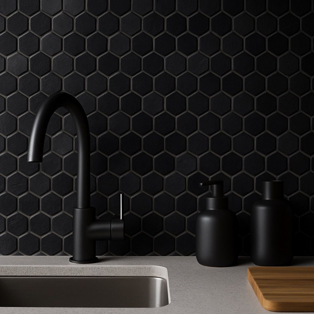 black mosaic tiles