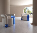 Modern chairs with blue accents.